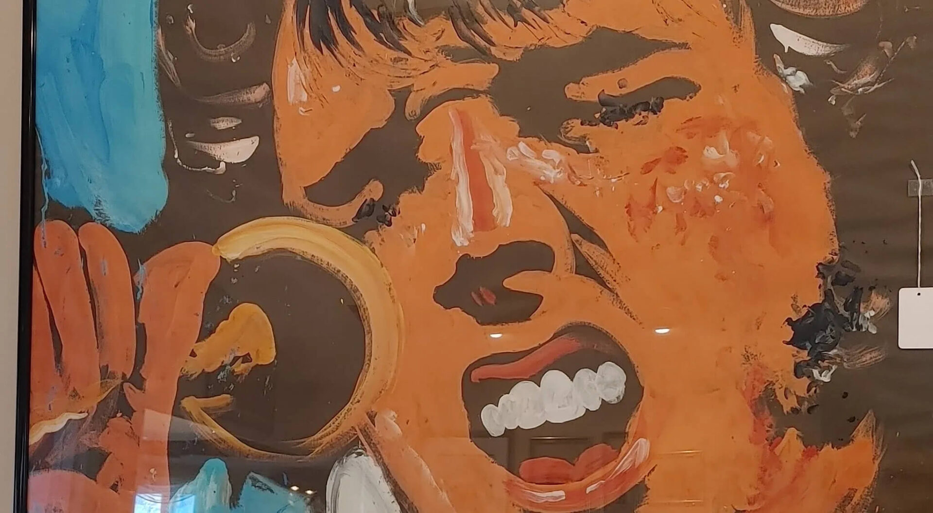 A painting of a man with his mouth open